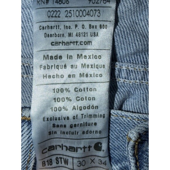 Carhartt B18 STW Men's Straight Leg Jeans 30x34 Blue Stone Wash Vintage Mexico - Picture 6 of 6
